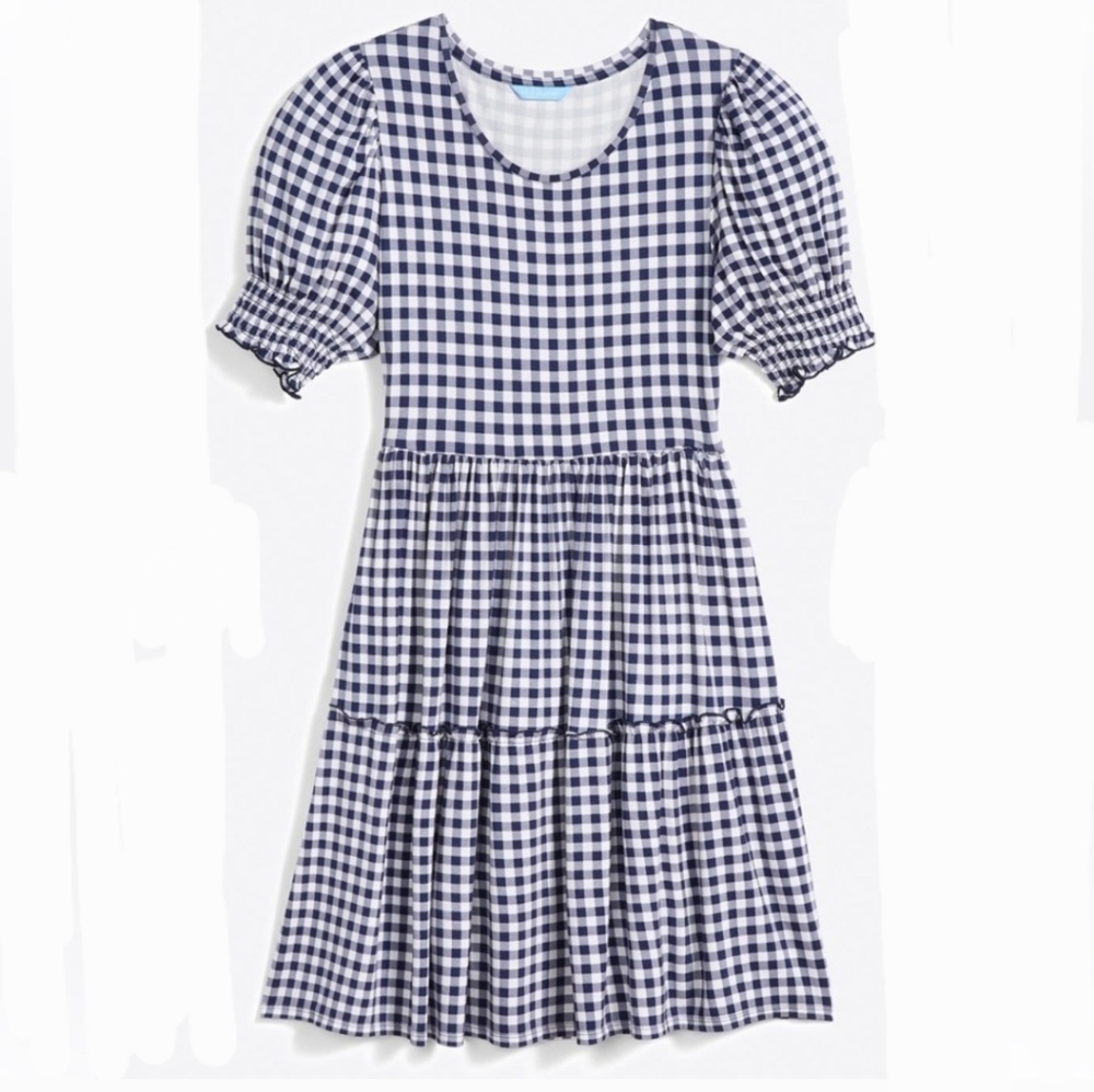 Draper James Lee Ann Blue/White Gingham Tiered Dress Size XXL